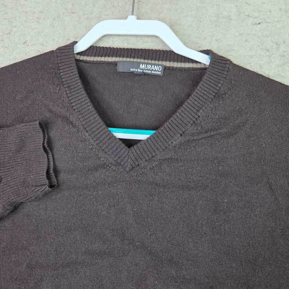 Murano Extra Fine Italian Merino Wool Sweater Mens‎ XL Brown V-Neck Pullover
